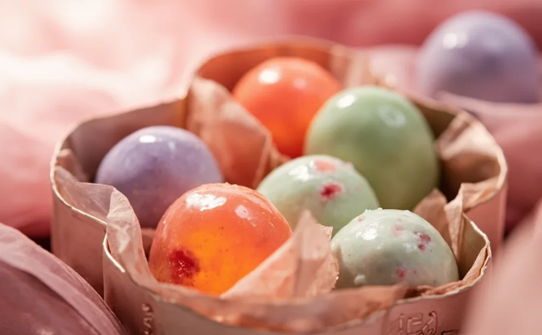 Rigolettes nantaises : bonbons fruités à coque de sucre brillant dans une boîte